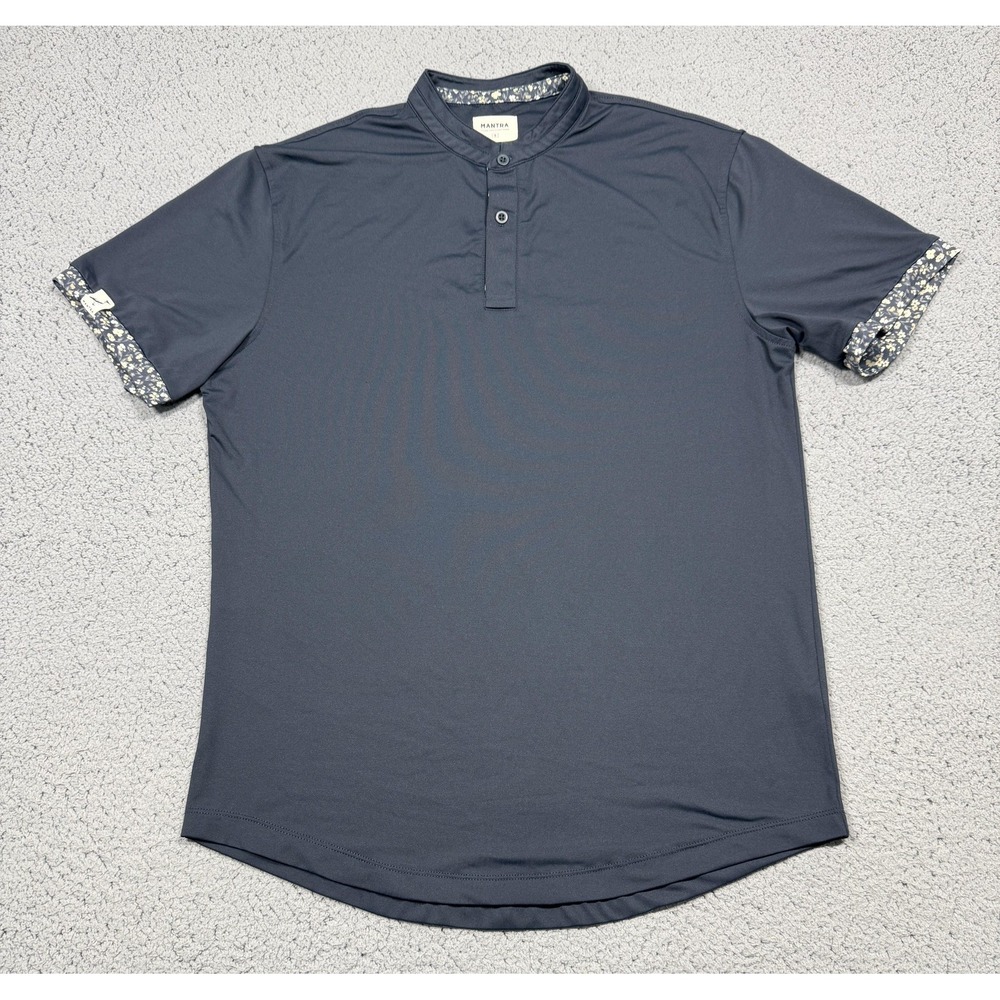 Mantra Polo Shirt Mens Small Blue Catalyst Band Collar Performance Stretch Golf